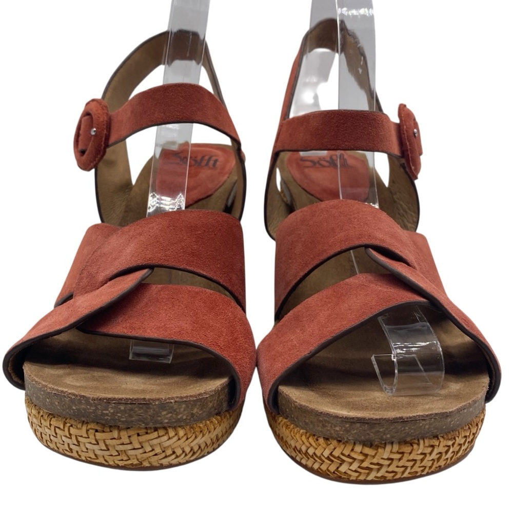 Sofft Womens Shoes Casidy Wedge Sandals 9.5 Coral Orange Suede Leather Platform - Picture 6 of 14